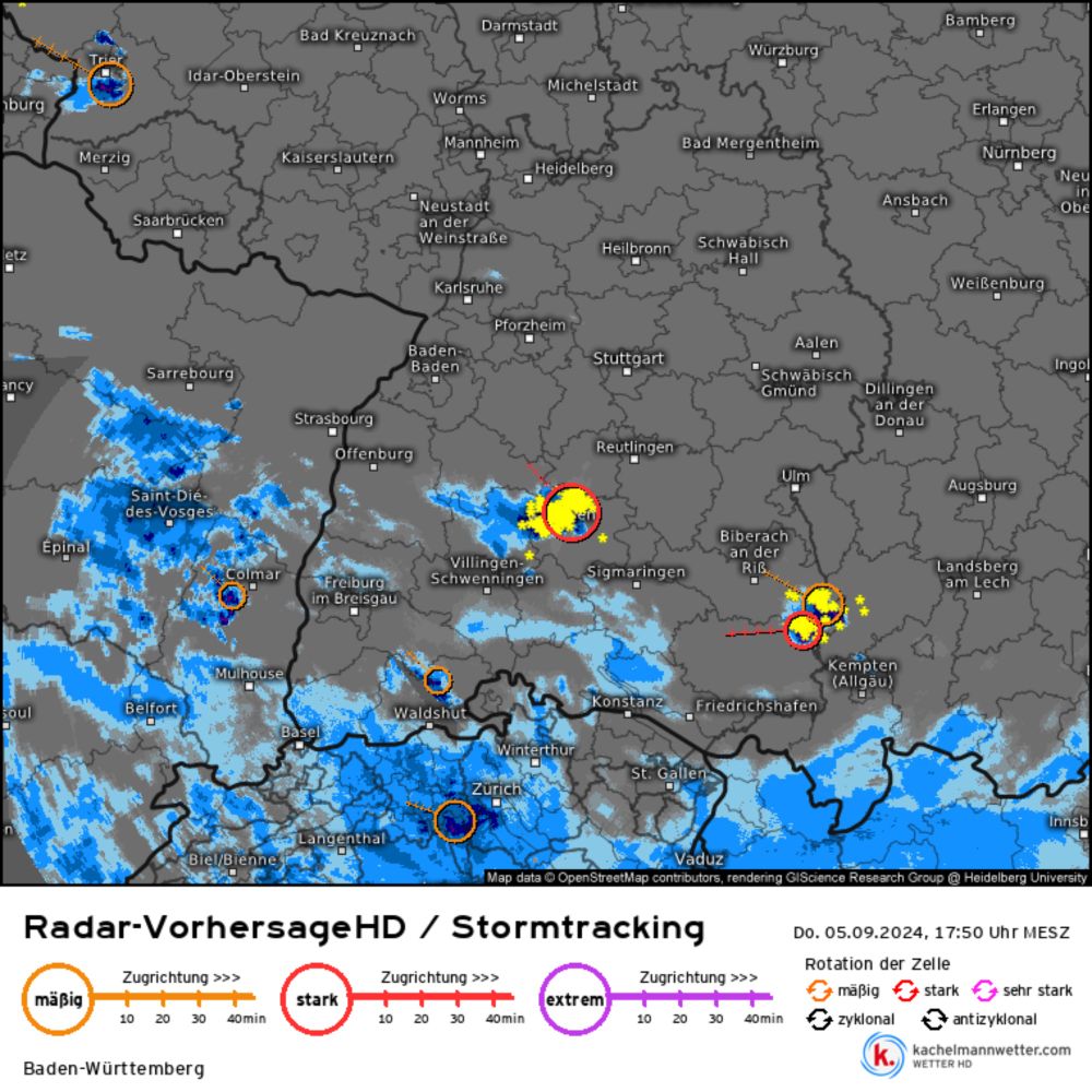 RadarHD-Stormtracking vom 05.09.2024, 17:50 Uhr - Baden-Württemberg