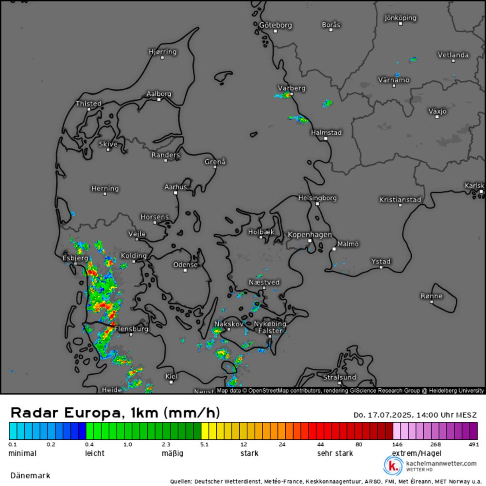 Radar HD, Regenradar vom 17.07.2025, 14:00 Uhr - Dänemark