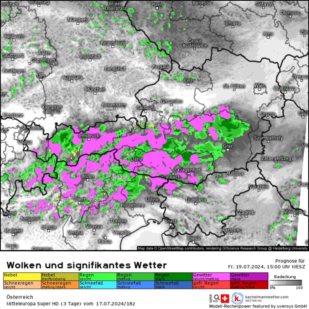 Modellkarten für Österreich (Wolken und signifikantes Wetter) | Mitteleuropa Super HD (3 Tage)