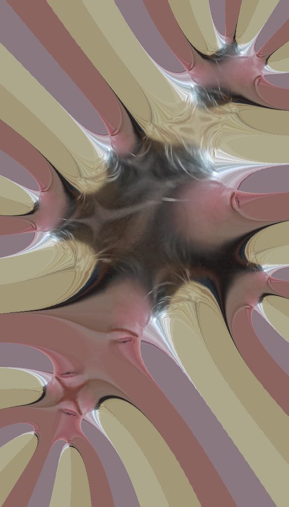 Holomorphic function, with some zeros scattered loosely along one diagonal, distorting an image of a face 