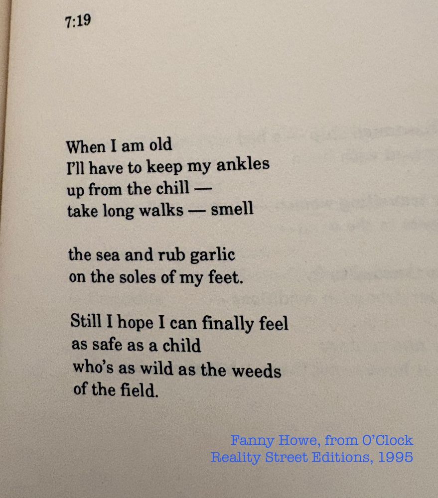 a short poem by Fanny Howe from her collection O’Clock