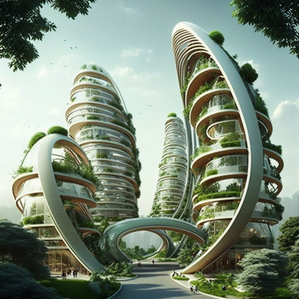 **Design a futuristic, eco-friendly cityscape that seamlessly integrates cutting-edge technology with lush green spaces and sustainable living. The city should showcase innovative architecture, efficient transportation systems, and renewable energy sources, while also promoting community interaction and a strong connection to nature. Include elements such as vertical gardens, drone delivery systems, and space for urban agriculture to illustrate the city's dedication to reducing its carbon footprint and enhancing the quality of life for its inhabitants.**