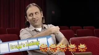 Gregg's rating five bags of popcorn with Gregg Turkington sitting in theater chair 