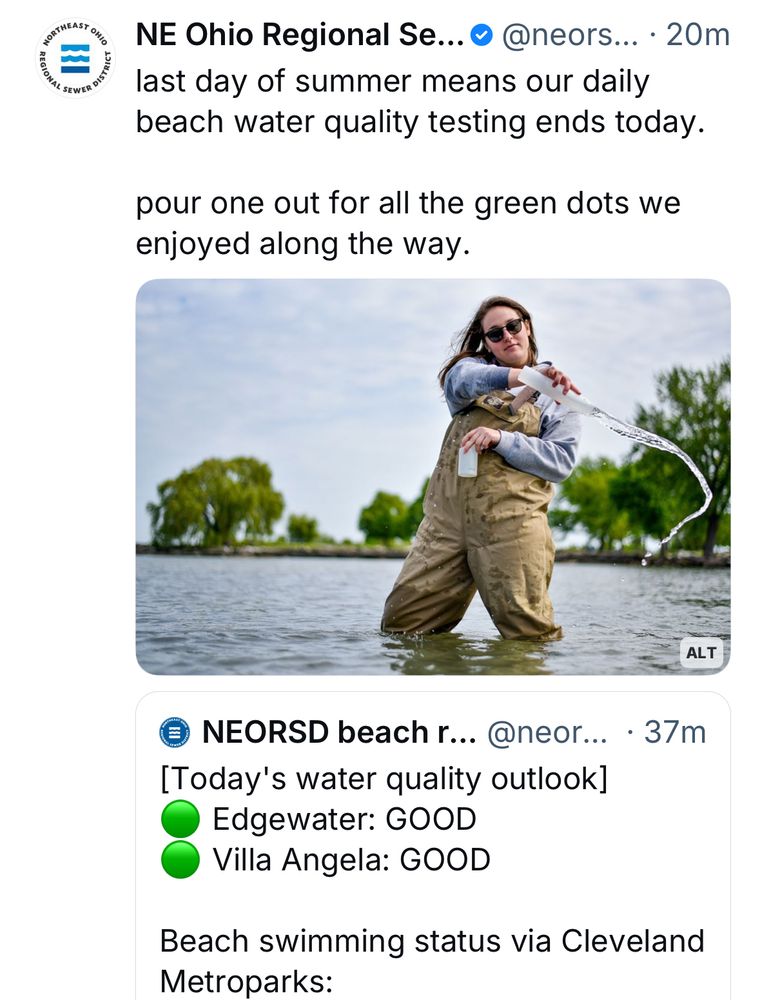 Screenshot of a post from the north east Ohio regional sewer about the end of summer