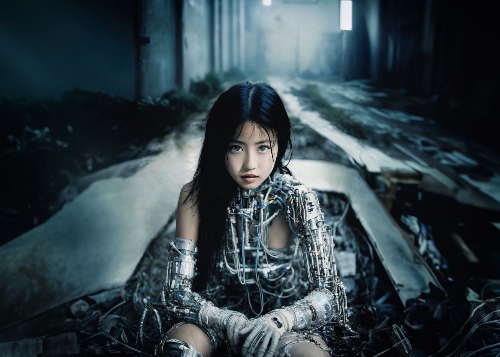 In the solitude of progress and the remnants of what was, I contemplate the future. Here in this silent haven, technology and I whisper secrets of what's to come. What does the future hold for you? 🤖✨

進歩の孤独と過去の残骸の中で、私は未来について考えます。この静かな避難所で、技術と私はこれから起こることの秘密を囁き合います。未来はあなたに何をもたらすでしょうか？🤖✨

* The LoRA model is only loosely inspired by Mio Imada. LoRAモデルは今田美桜に緩くインスパイアされているだけ。