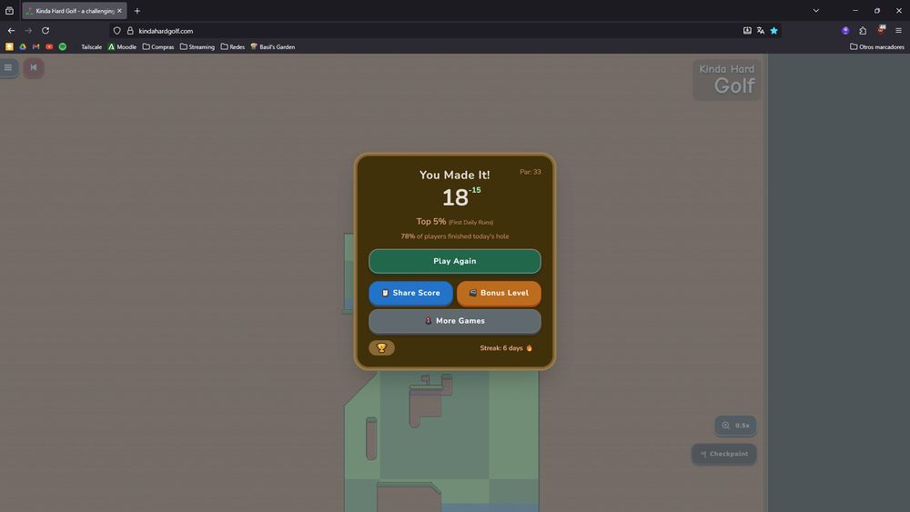 Me hice -15 en kinda hard golf (par 33)