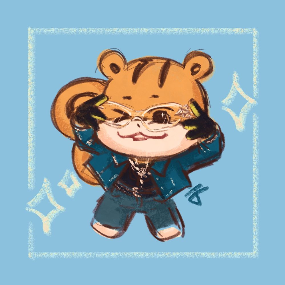 Digital sketch of jjoongrami posing like Hongjoong of Ateez in the Eenie Meenie music video