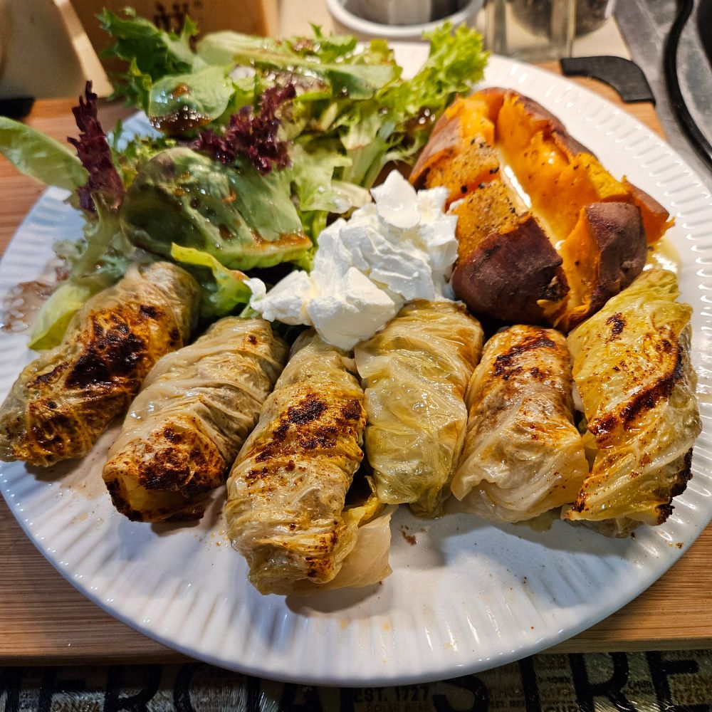Tonight's dinner: Sarma (Stuffed Cabbage Rolls) from the cookbook The Albanian Table by Merita Dovolani #hungrybear #bearsinthekitchen #cookingwithbears #cookingaroundtheworld #albania🇦🇱 