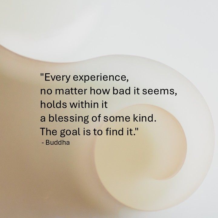 "Every experience, no matter how bad it seems, holds within it a blessing of some kind. The goal is to find it." - Buddha