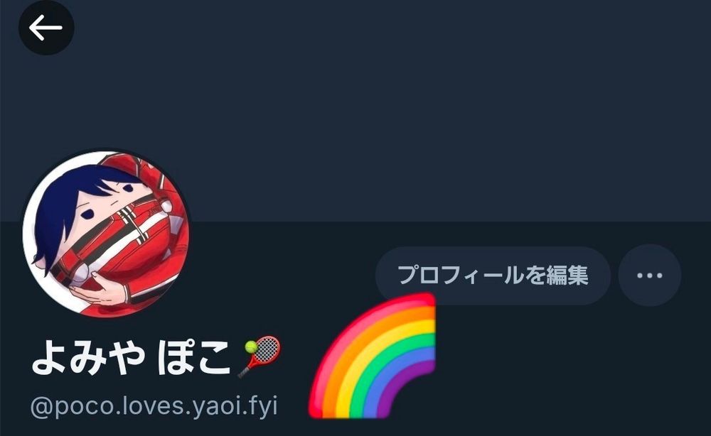 よみやぽこのBlueskyのホーム画面。ドメインを新しくしたので「@poco.loves.yaoi.fly」と書かれている。