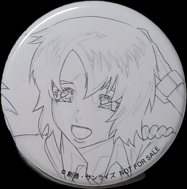 入場特典でもらったアスラン氏かな？の缶バ。画像切り抜きという技術を最近覚えた。おもろ。