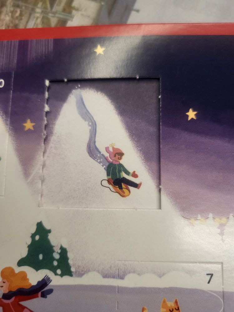 After. Boy sledding downhill.