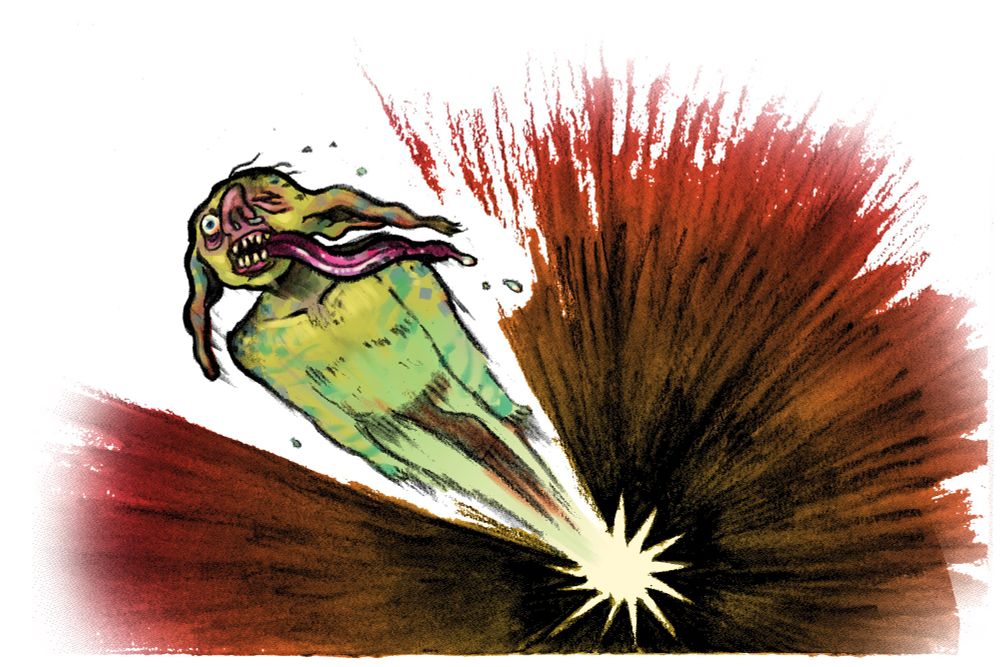 Launch by @artofjpm

A goblin flies through space, ears and tongue flapping in the wind, as it takes off from being thrown! 