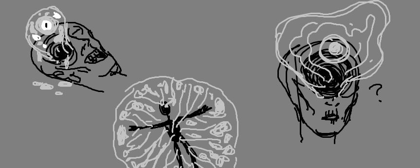Iterations of “The keeper” from the following description:

A four foot in diameter single roiling orb of water swirls inside of a swollen right eye socket of an ancient cadaver. The mouth hangs open, drinking water that surges through enlarged veins that pierce the skin in hundred of places forming a spider web of clear water.

By @Artofjpm