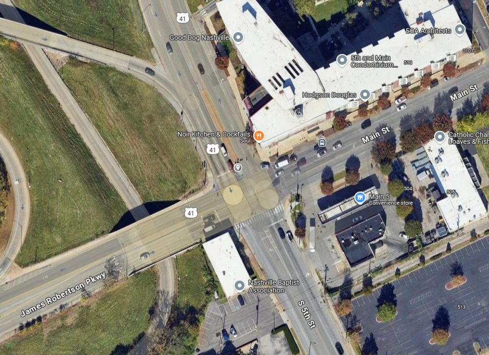 Fatal crash location on 5th St near Main St