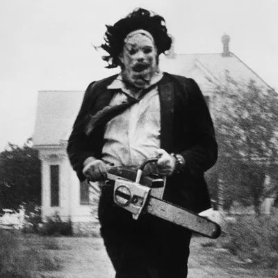 A picture of Leatherface from The Texas Chain Saw Massacre.