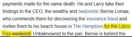 The Wikipedia write-up for the movie Weekend at Bernie's, noting that the movie takes place over Labor Day weekend.