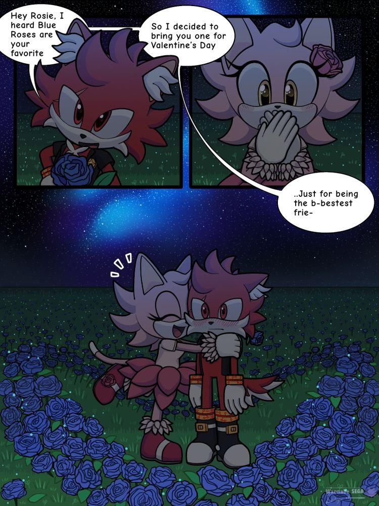 Ever since seeing a Blue Rose in a story book she's read, Rosie has always wanted to see one in person. Blue Roses aren't grown in her dimension. Rex decides to go to a dimension filled with Blue Roses to pick one and give it to Rosie for Valentine's Day. The night on Valentine's he presents her with it and she excitedly takes it and hugs Rex happily. She instantly grows a field's worth of Blue Roses around them using her nature powers. 