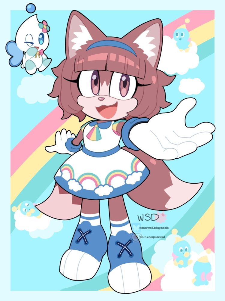 This Sonic Oc is very cute. They like rainbows and art like I do, why wouldn't I try to draw them? In all seriousness, this Ocs vibes was a huge change compared to my last art study. It's more cutesy and colorful, something I believe this style fits more in. Overall character was simple, so I tried adding some perspectives to up the difficulty of this piece. 
I did a bit of lurking as I do, and found out this Oc likes Chao a lot! So I decided to add some in the background for a nice final touch. 
I've always liked adding something personal to the Oc in art pieces, it was perfect. 
Overall I believe this piece came out great! 
