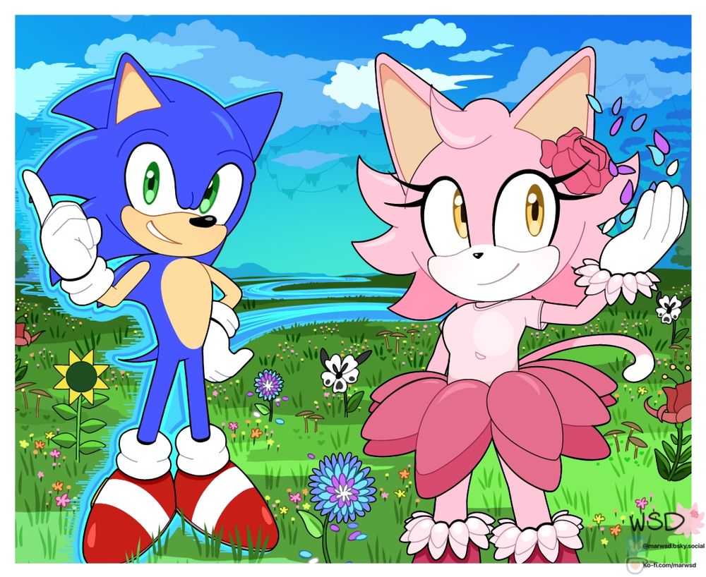 Sonic photo bombing Rosie whilst she throws petals in the air. 