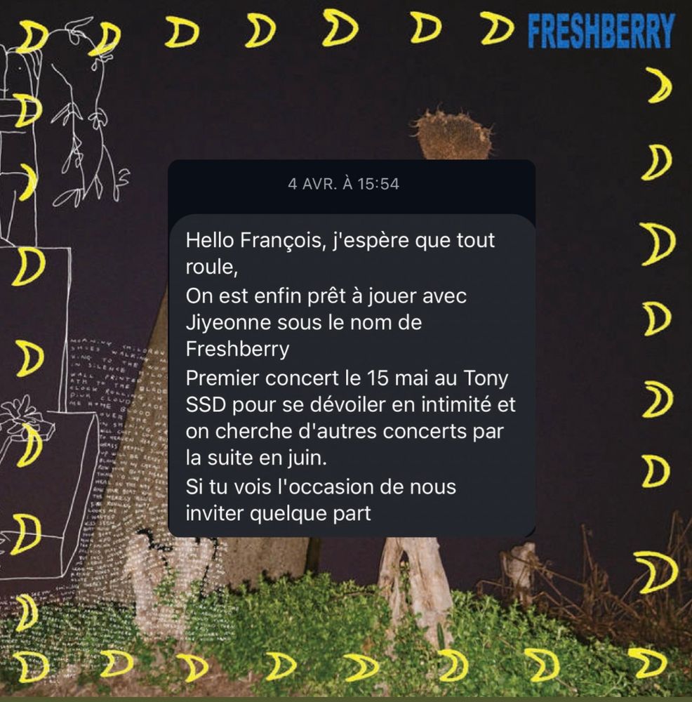 Montage photo de la pochette de Diamond Files avec un message superposé dessus. 