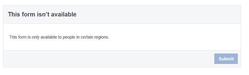 Screenshot Text: "This form is only available to people in certain regions"