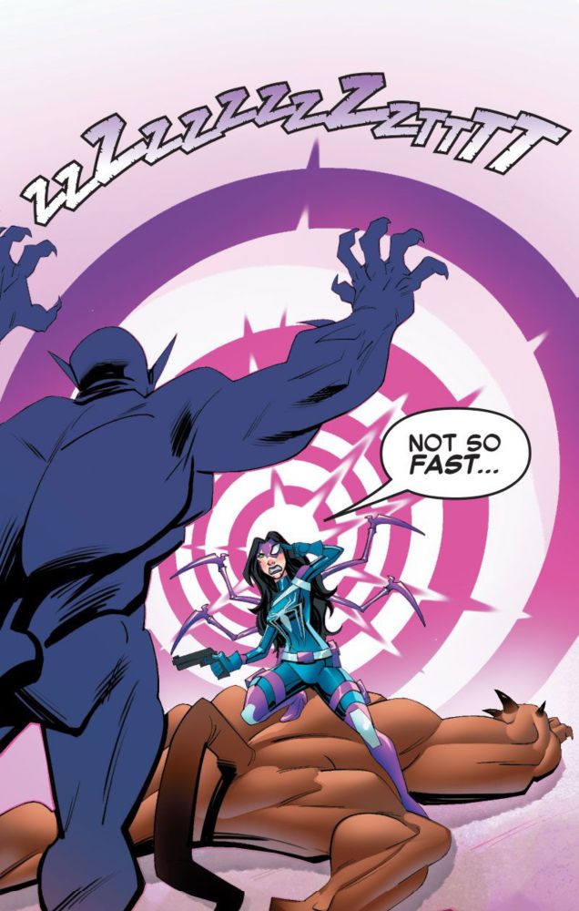Web-Head hypno-blasts a monster. “NOT SO FAST...”