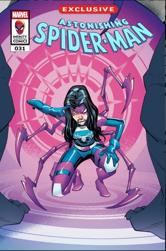 The cover to Astonishing Spider-Man 31, featuring Web-Head hypno-blasting 
