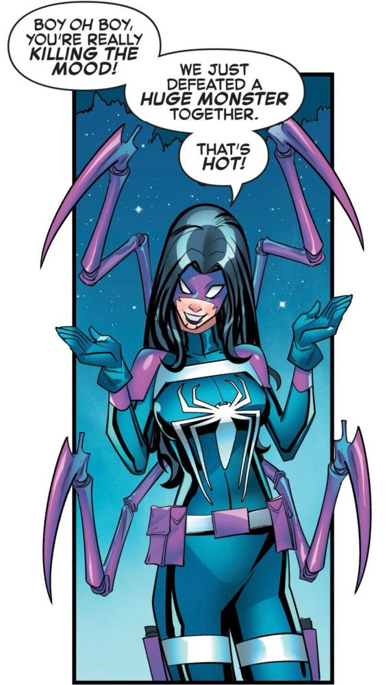 Web-Head: BOY OH BOY, YOU'RE REALLY KILLING THE MOOD! WE JUST DEFEATED A
HUGE MONSTER TOGETHER. THAT'S HOT!
