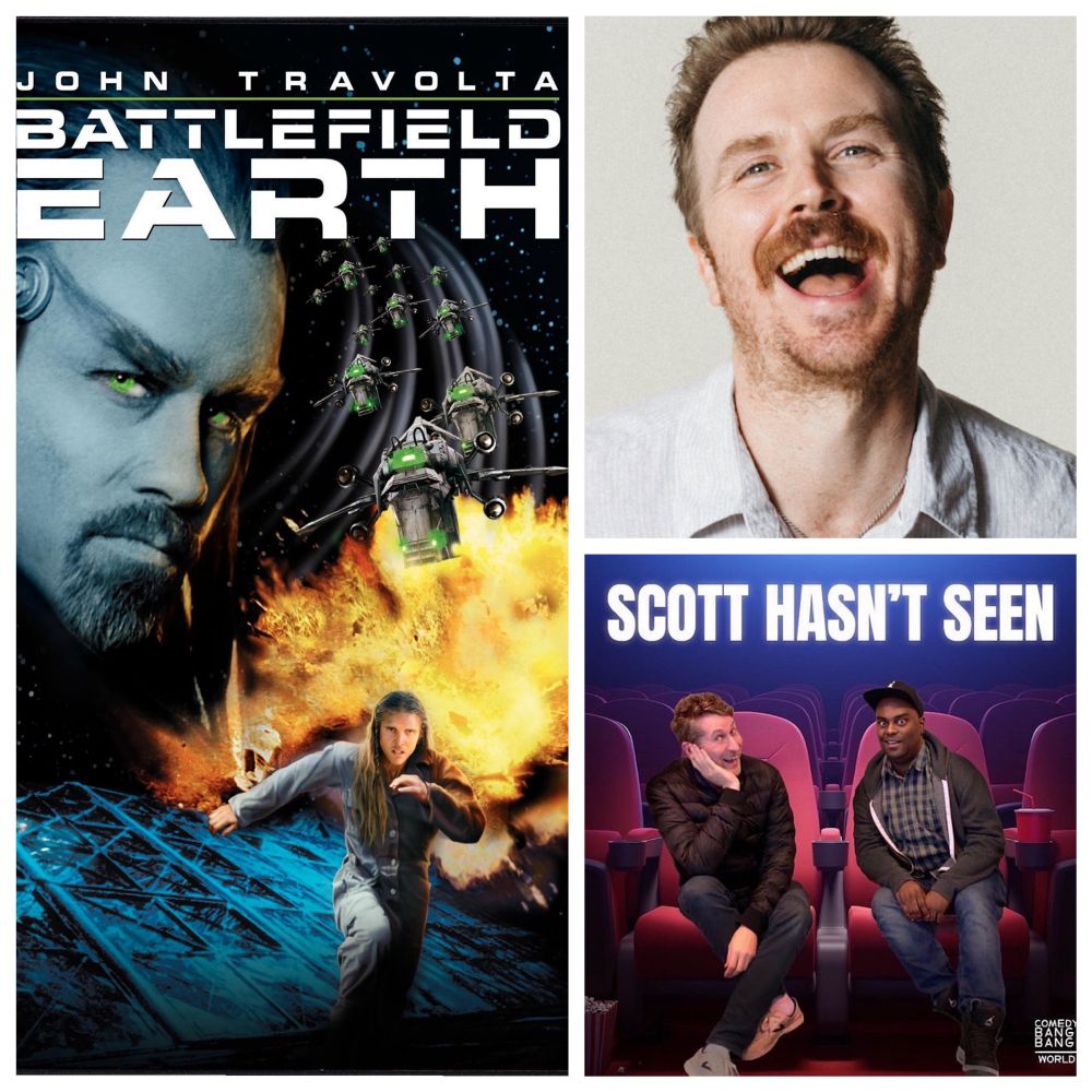 The poster for Battlefield Earth, a pic of Gareth, and the SHS logo