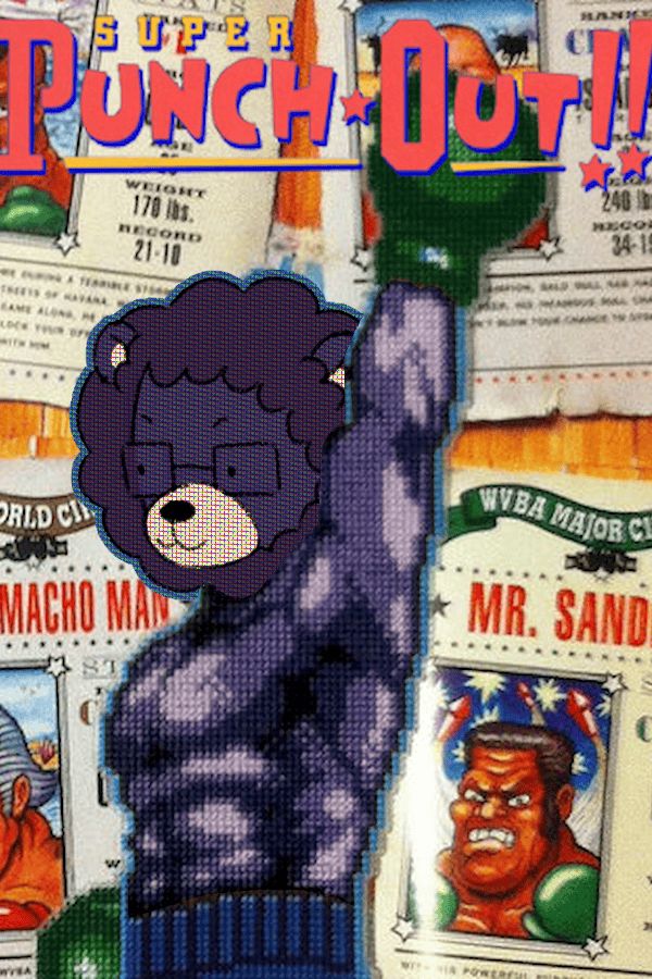 Dick Debonair edited onto the body of the main character of Super Punch Out!! for the Super Nintendo, holding one fist up in the air. The art has been recolored to fit Dick.