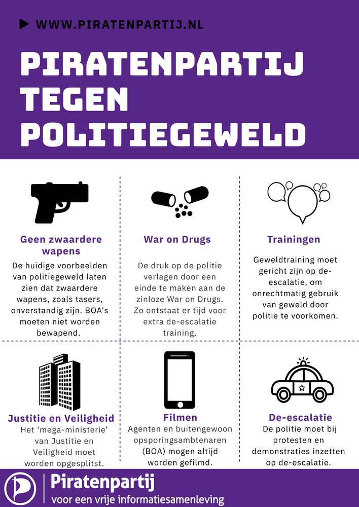 Piratenpartij flyer tegen politiegeweld.