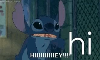 a cartoon character from the movie lilo and stitch is pointing at the camera and saying hi .