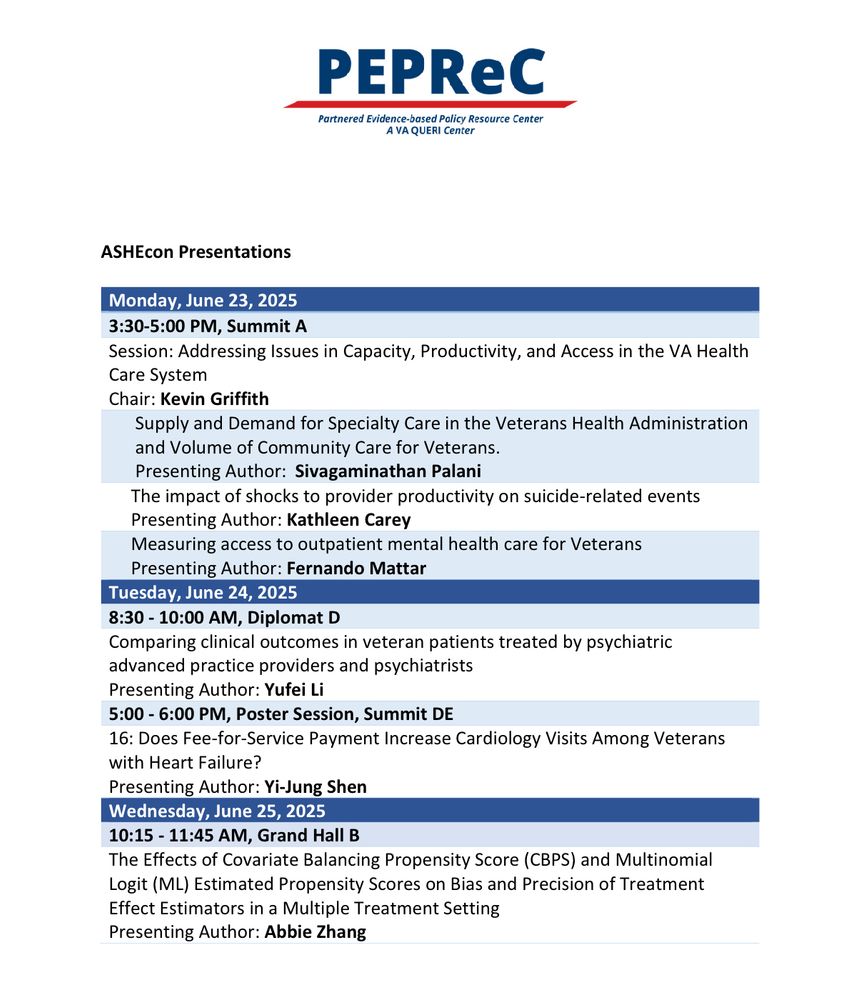 Agenda with PEPReC presentations 3:30-5 on 6/23, 8:30 and 5 on 6/24, and 10:15 on 6/25