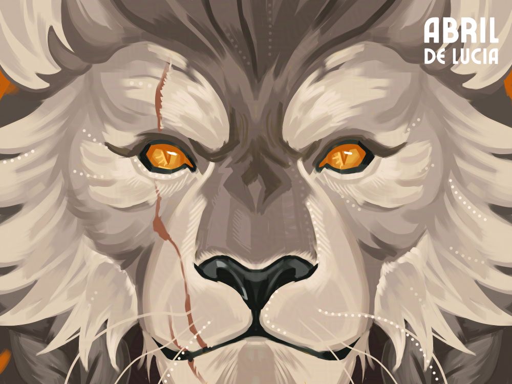 Close-up of Teor, an antropomorphic lion with long fur in different shades of warm gray, yellow eyes and scar running down their face. Played by Travis Willingham in the upcoming Campaign 4 of Critical Role