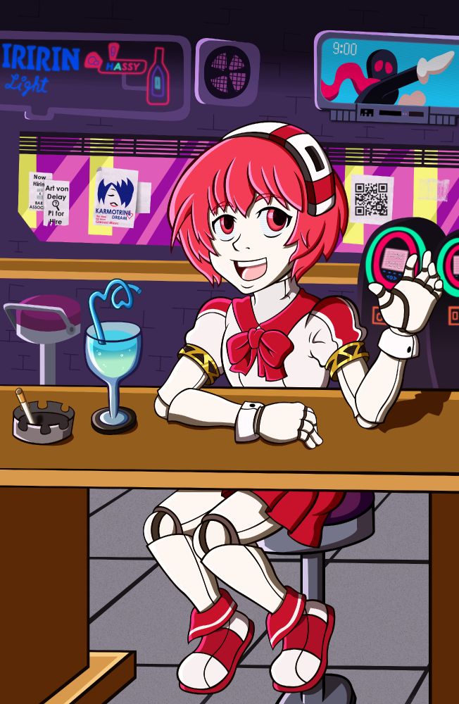 Dorothy Haze from VA-11 HALL-A, enjoying a nice drink.....at NIGHT!~