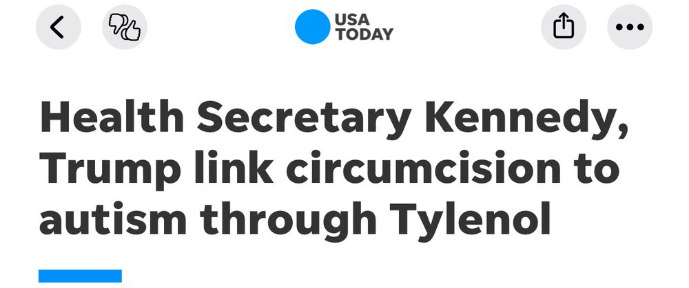 Headline that RFK Jr. And Trump link circumcision to autism through Tylenol.  