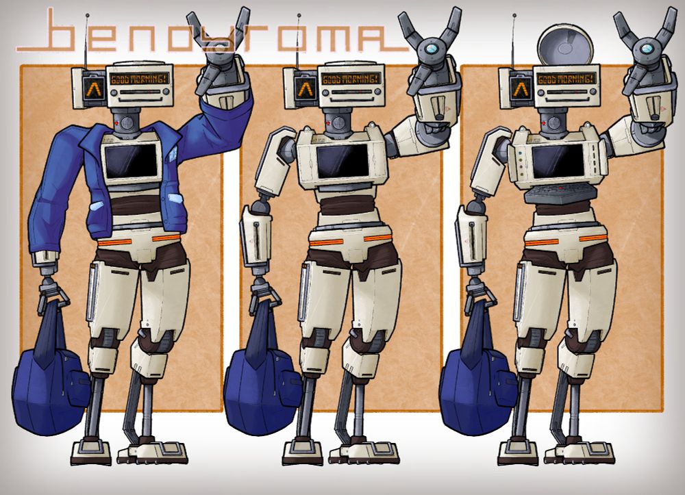 Alts of HUGO! From left to right: With jacket, W/o jacket, With user interfaces popped out.