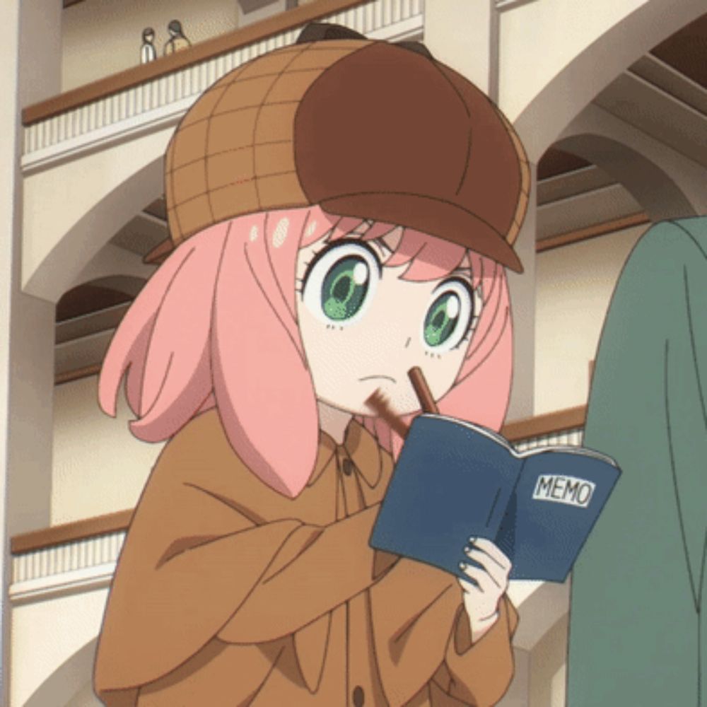 a girl with pink hair is reading a memo