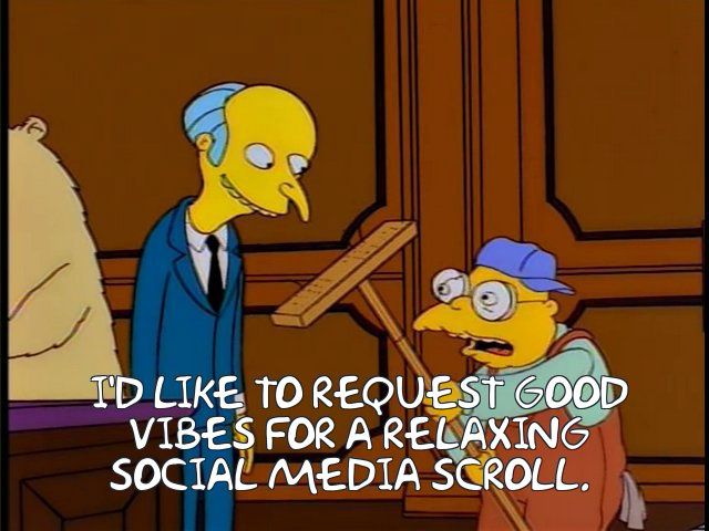 Hans Moleman:
I’d like to request good vibes for a relaxing social media scroll