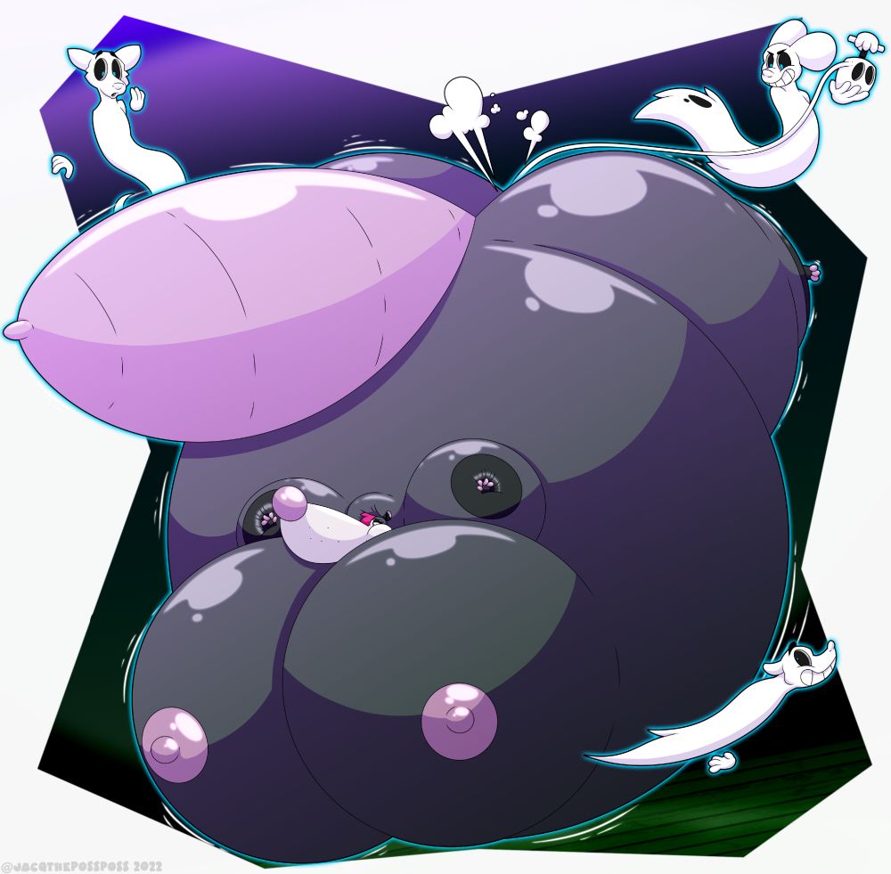 OC anthro possum Jacq and the "Awde Trio" together in a scene with Jacq inflating into a 3B shape and nude.