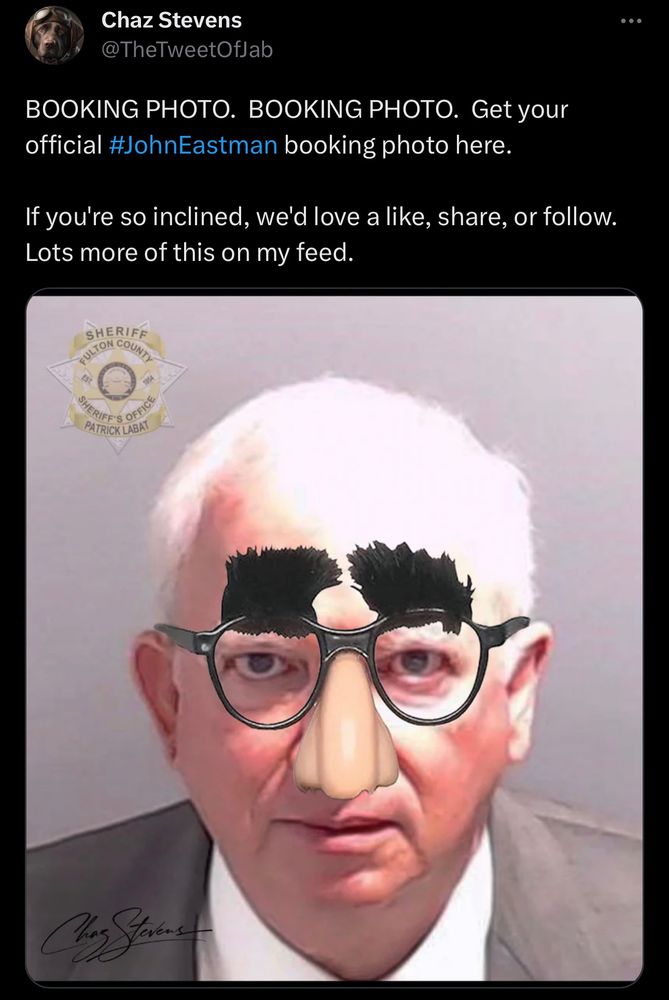 Shitty “art” that consists of slapping some cartoon Groucho Marx glasses on John Eastman