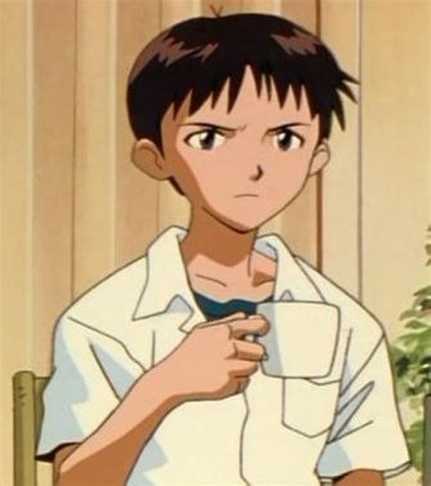 Shinji Ikari from Neon Genesis Evangelion holding a cup