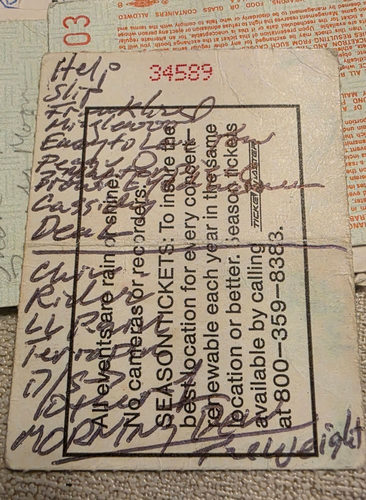 Ticket stub with setlist for the Grateful Dead 7/18/89