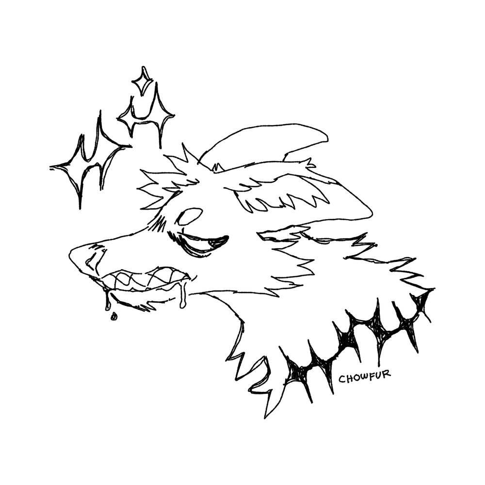 pen drawing of a dog head with stars