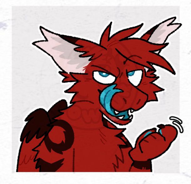 Telegram sticker of Firecracker the furred dragon, looking at you seductively while licking their maw and becoming with with hand. 