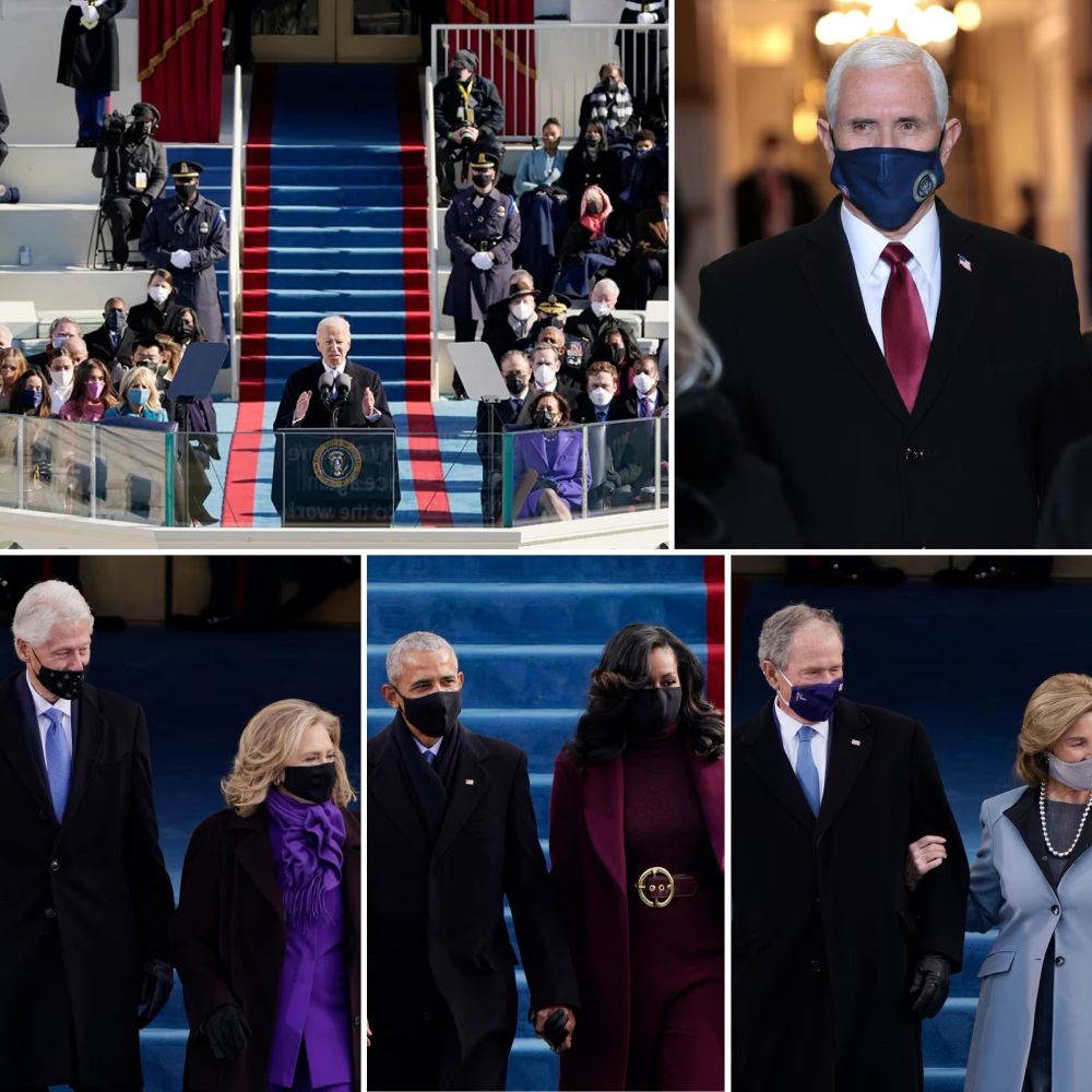 Photos (collage) of former presidents at Biden 2021 inauguration, also Mike pence. Not pictured: TFG who refused to attend. 