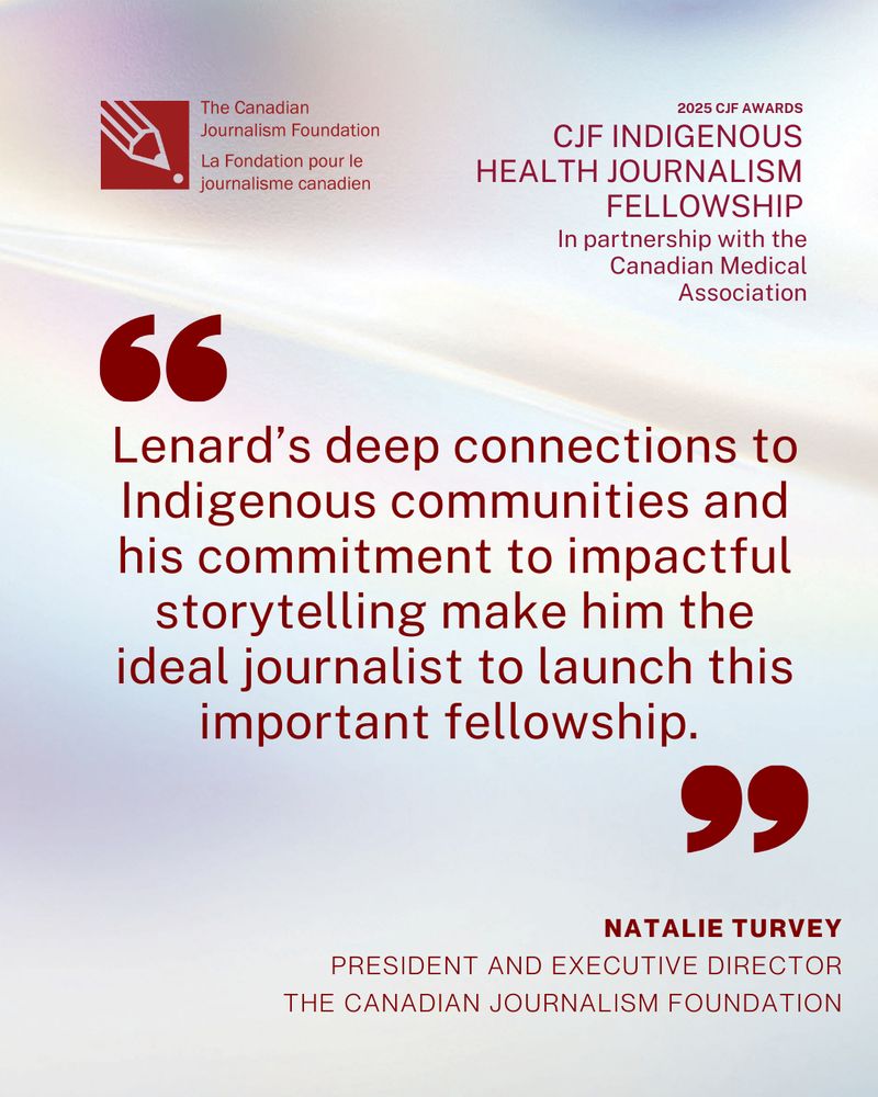 A graphic with a multi-coloured background and a quote from CJF President and Executive Director Natalie Turvey
