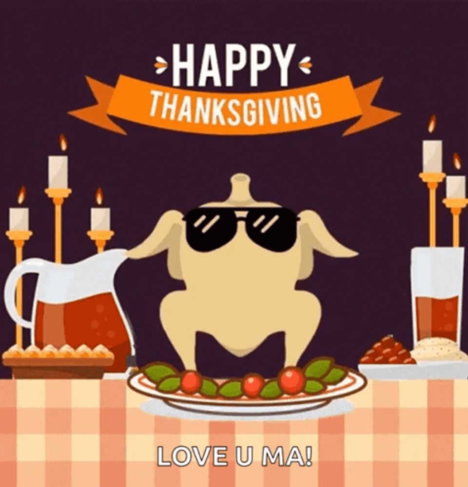 a turkey wearing sunglasses is standing in front of a plate of food