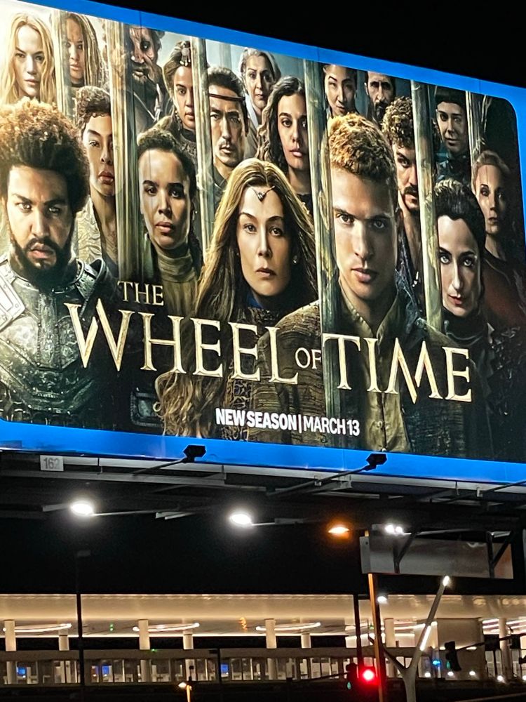 A billboard for the Wheel of Time series on Amazon Prime.